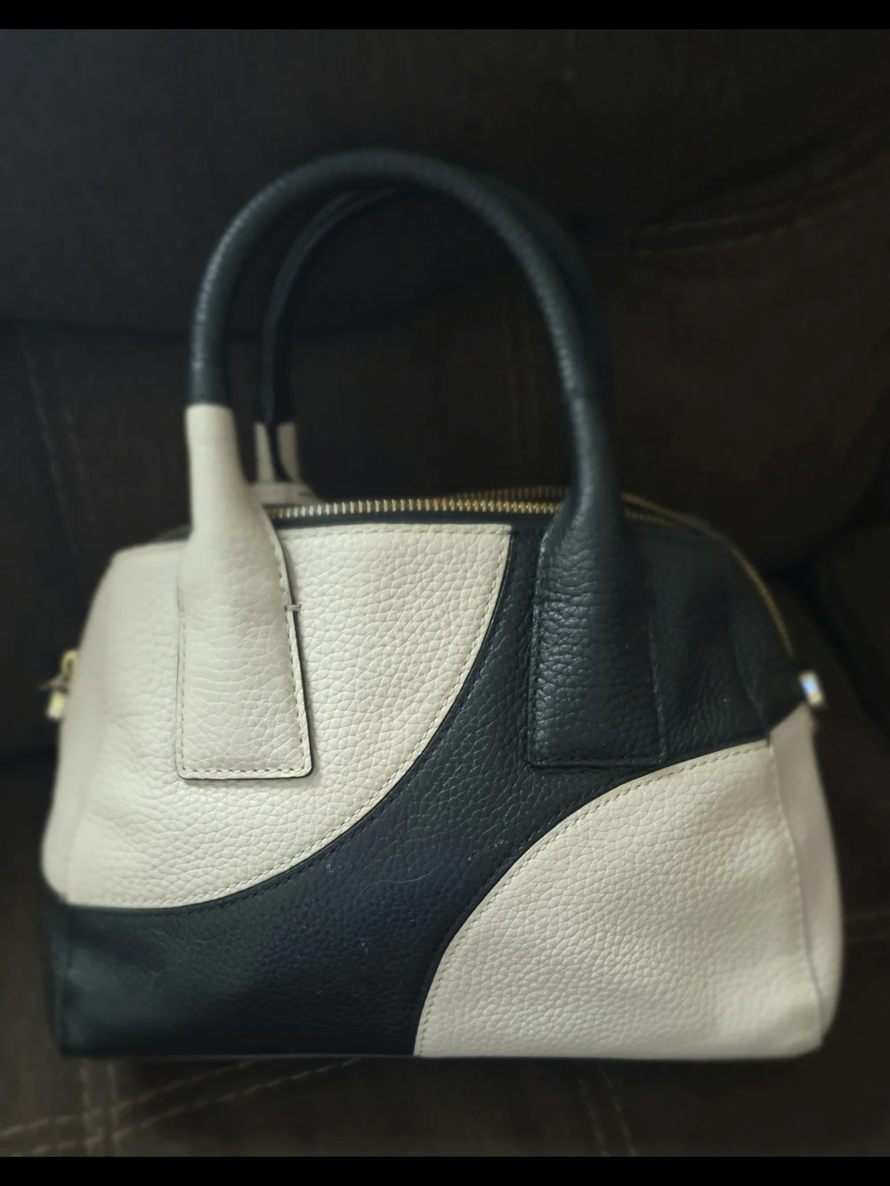 kate spade Two-Tone Black and Cream Leather Satchel with Gold Charm